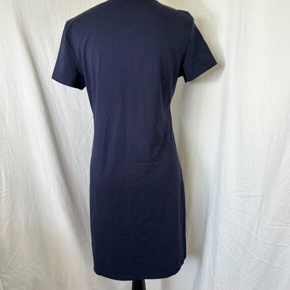 Calvin Klein Navy Blue T-shirt Dress Pocket Metallic Logo Cotton Knee Length M - Picture 2 of 9